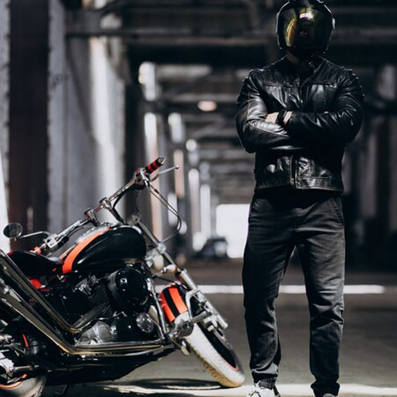 men wearing black biker jacket