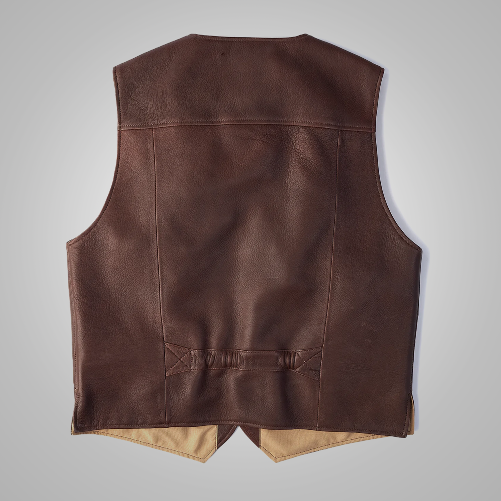 Men's Brown Multi-Pocket Buckskin Leather Vest – Tactical Utility