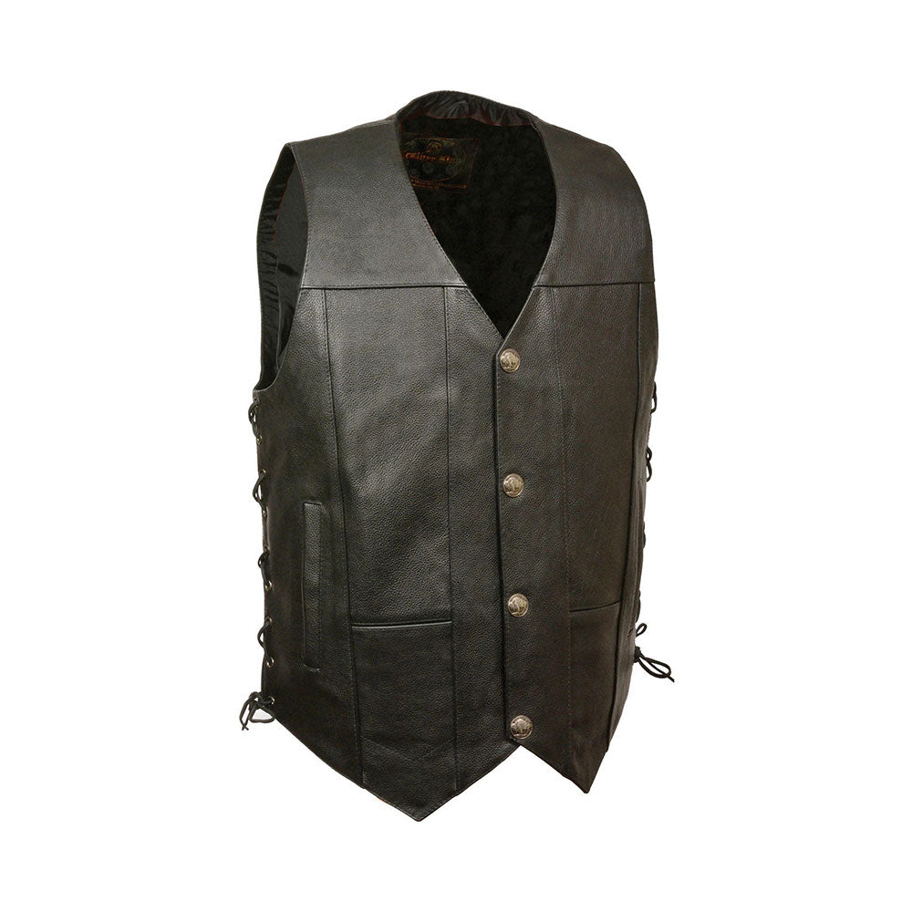 Men's Black Side Lace Leather Vest – Buffalo Nickel Snap