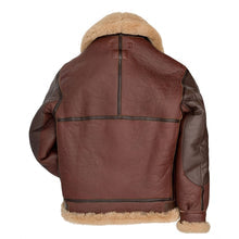 Brown leather jacket with fur lining on a white background