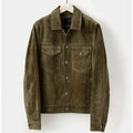 olive green suede jacket on a white background