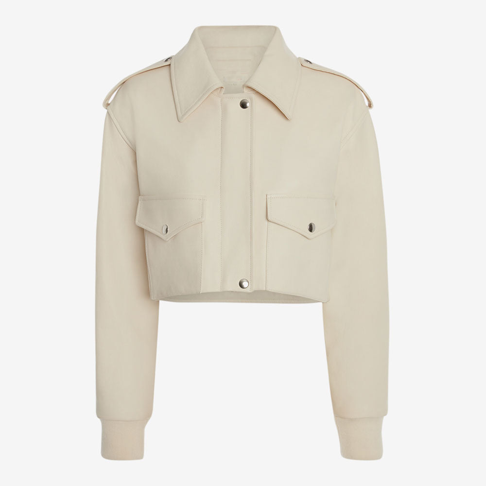 Beige jacket with shoulder epaulets on a white background