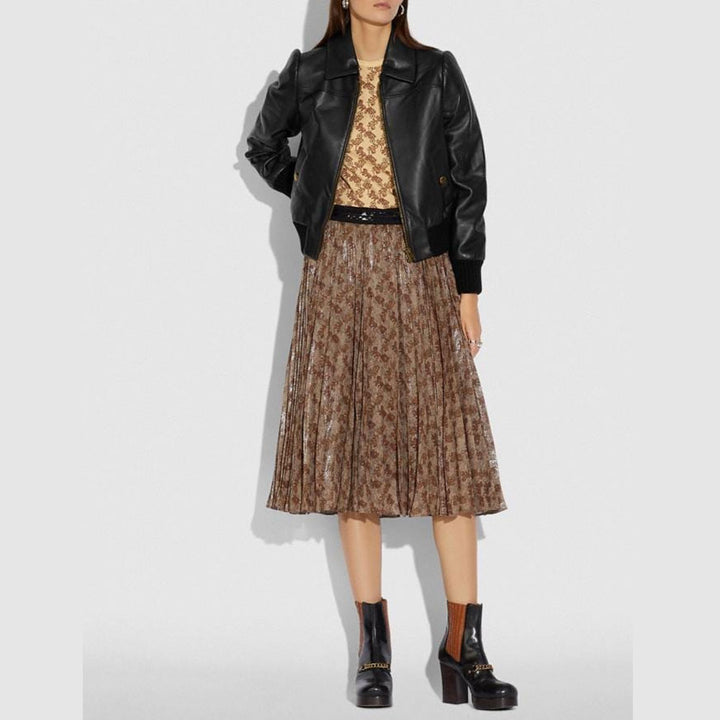 women wearing leather bomber jacket