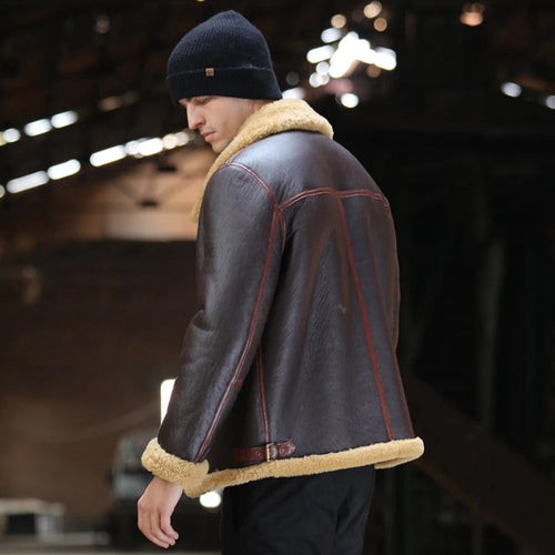 back view of shearling leather jacket