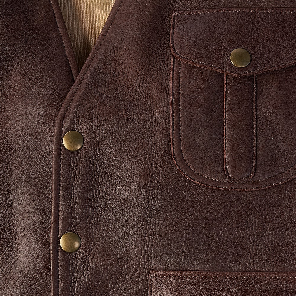 Men's Brown Multi-Pocket Buckskin Leather Vest – Tactical Utility