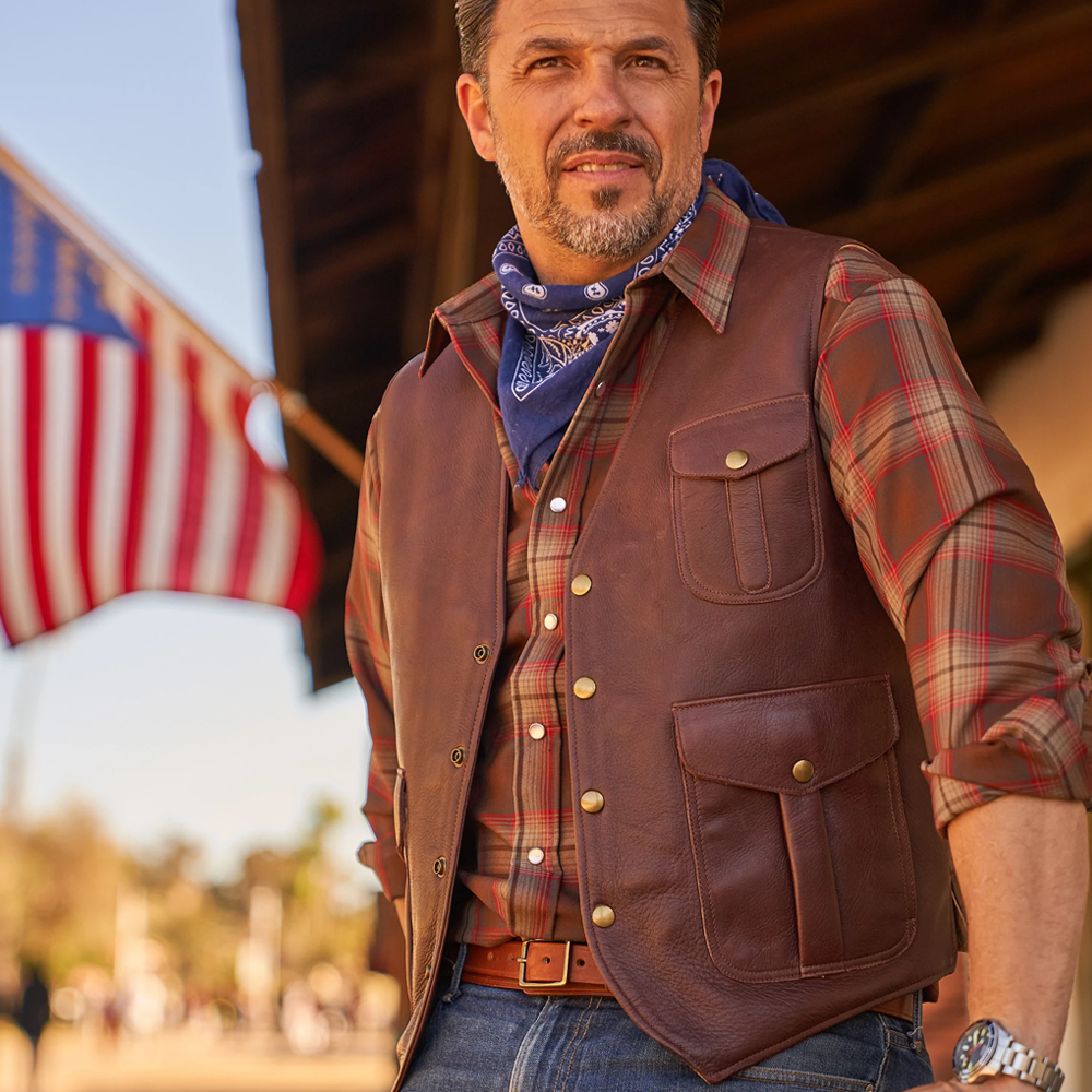 Men's Brown Multi-Pocket Buckskin Leather Vest – Tactical Utility