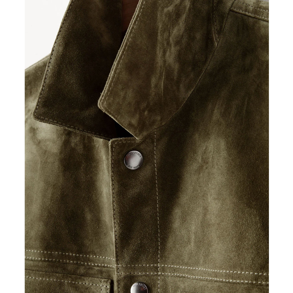 Classic Olive Green Suede Leather Jacket