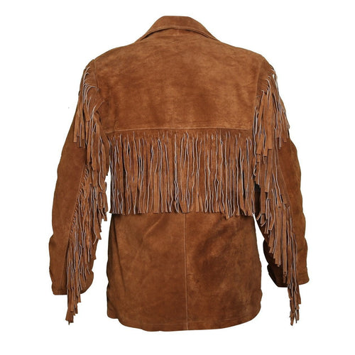 Brown suede jacket with fringes on a white background