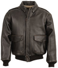 Brown leather jacket with two front pockets on a white background