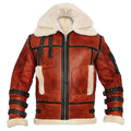 Red leather jacket with white fur lining on a white background