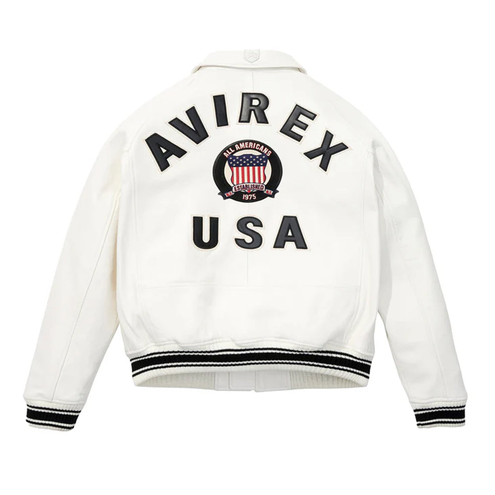 White Avirex Varsity Bomber Jacket