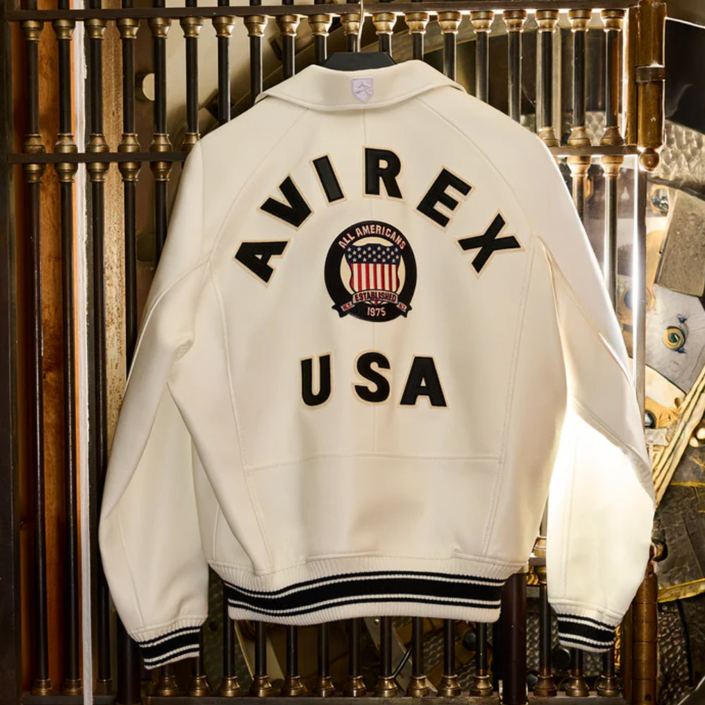White Avirex Varsity Bomber Jacket