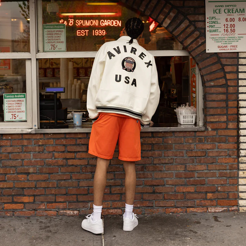 White Avirex Varsity Bomber Jacket