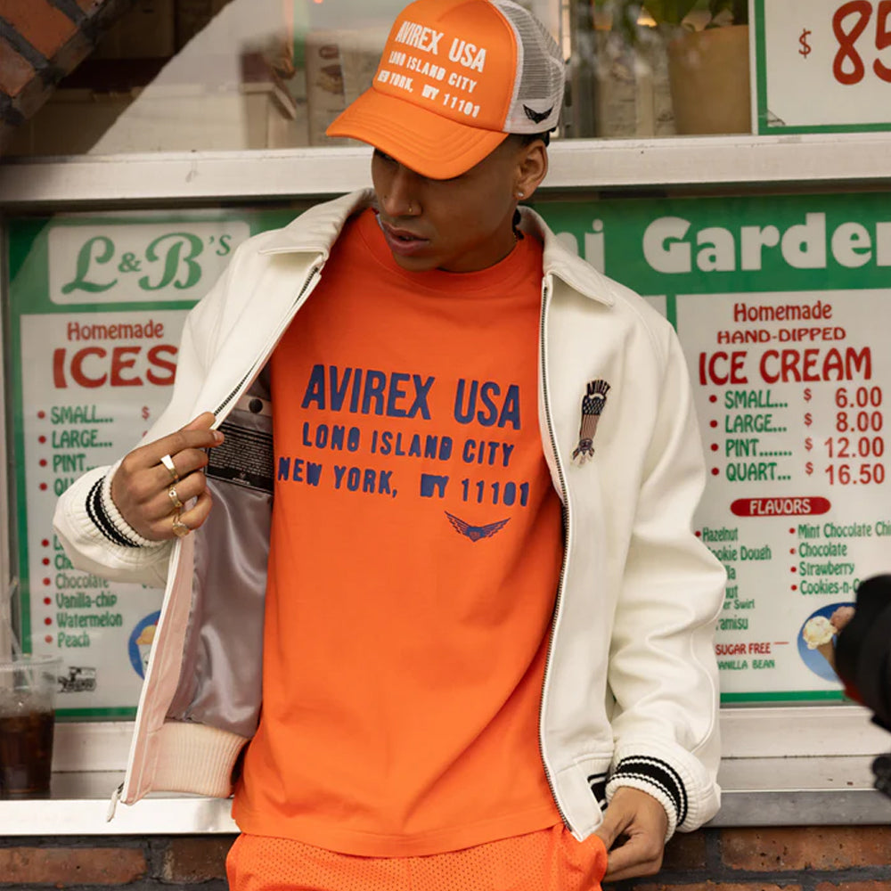 White Avirex Varsity Bomber Jacket 