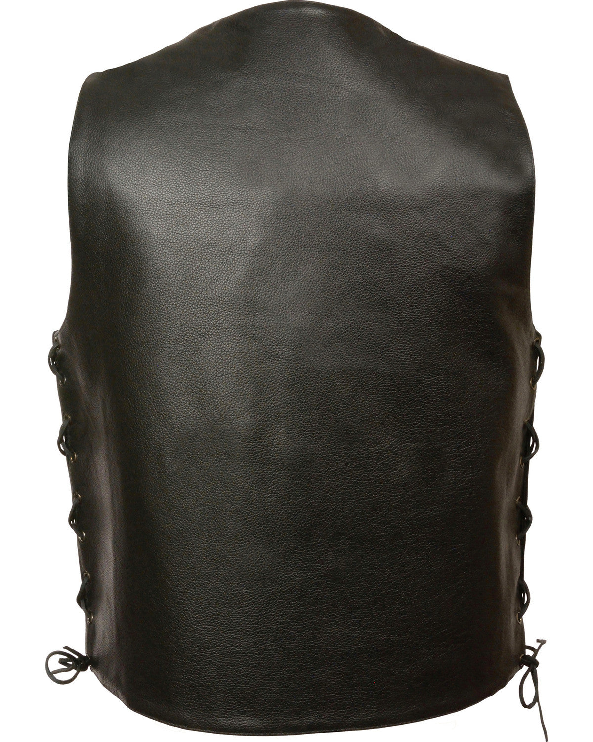 Black leather vest with lace-up sides on a white background