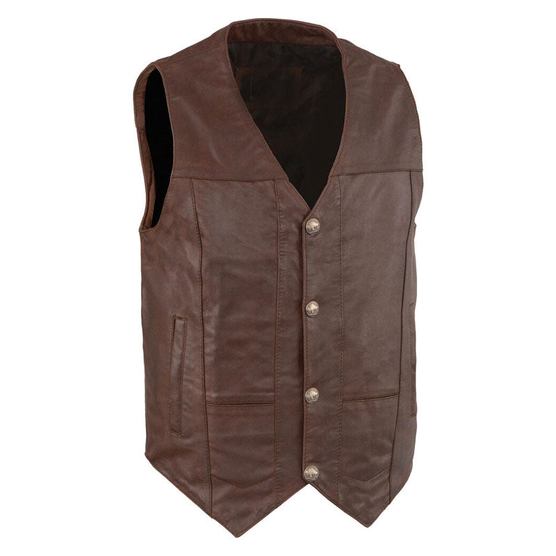 Brown leather vest on a white background
