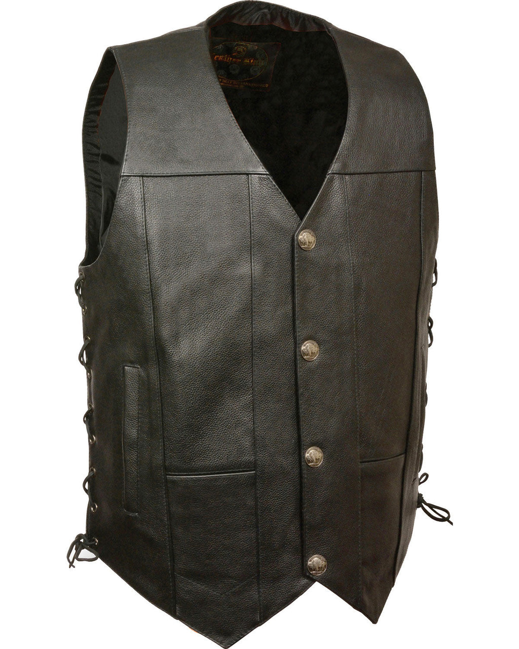 Black leather vest with buttons on a white background