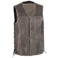 Brown leather vest with buttons on a white background