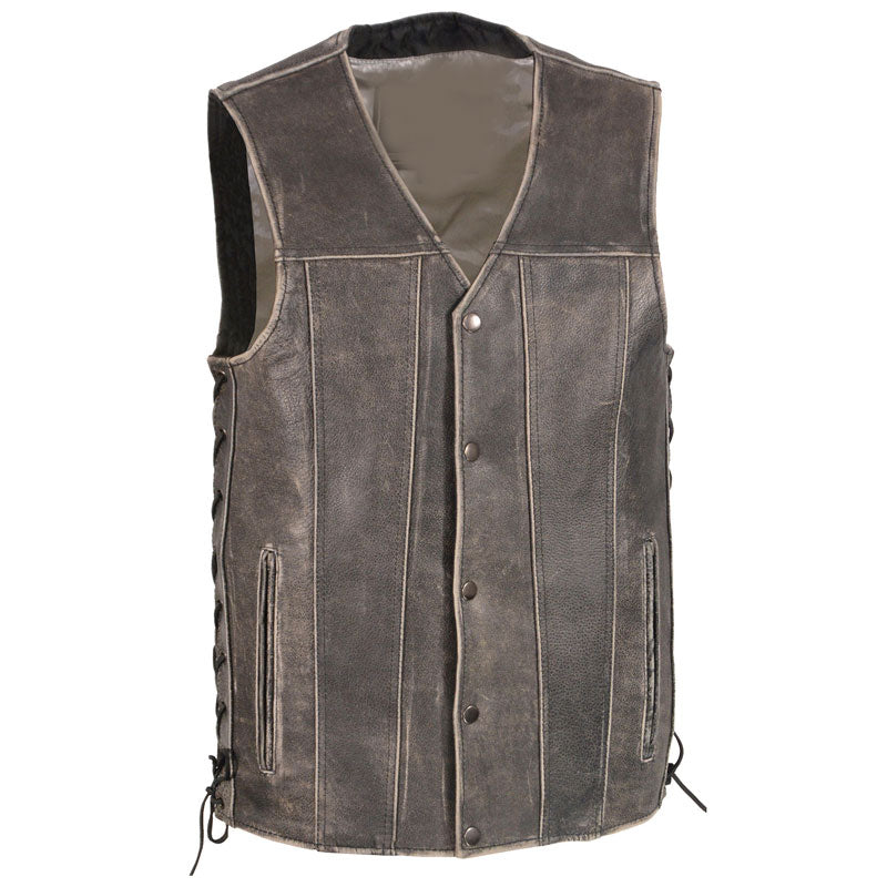 Brown leather vest with buttons on a white background