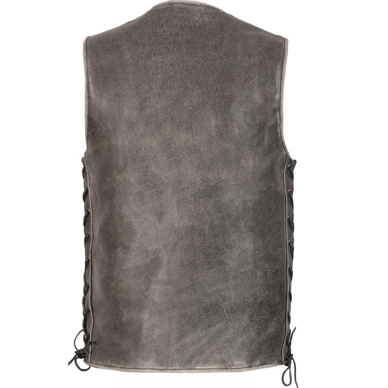 Men's Double Toned black & Grey Leather Vest - Adjustable Waist Vest