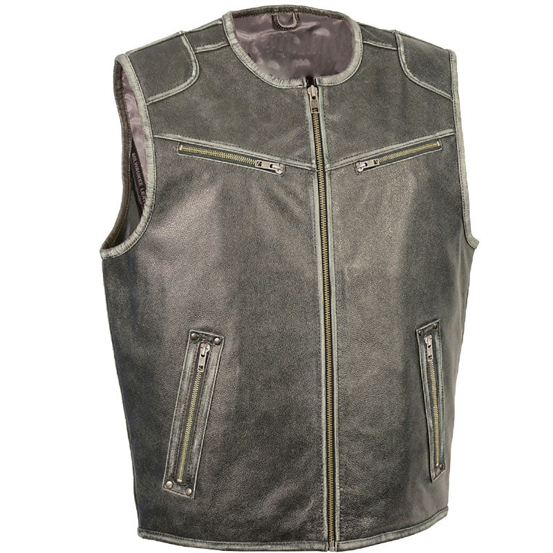 Gray leather vest with zippers on a white background