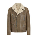 brown vintage shearling leather jacket on white background