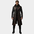 brown leather trench coat