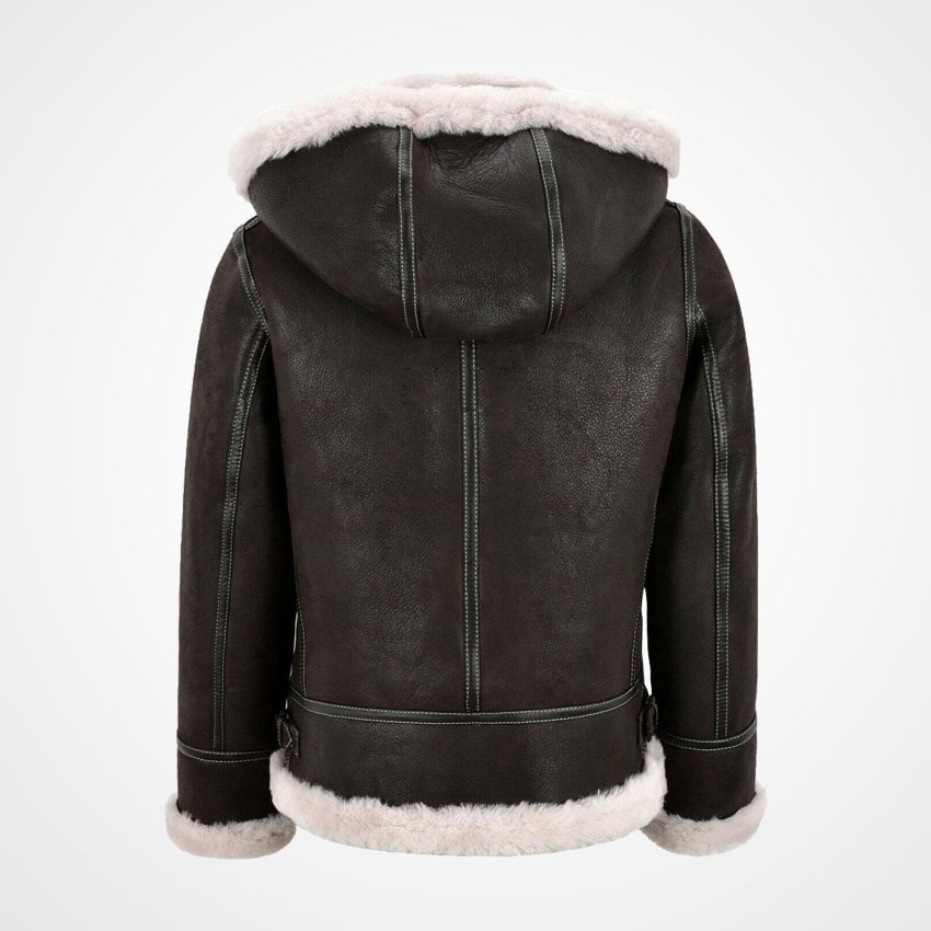 Back View Of Women Chocolate brown shearling jacket