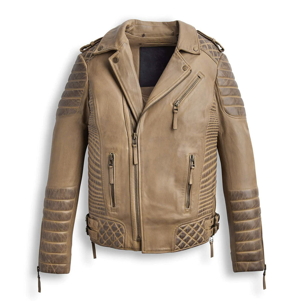 Light Brown Biker Leather Jacket - Waxed Biker Jacket