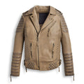 Light Brown Biker Leather Jacket - Waxed Biker Jacket