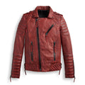 Red leather jacket with quilted patterns on a white background