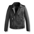 Black leather jacket with zippers on a white background