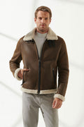 Men shearling leather jacket front view