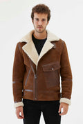men aviator off white shearling fur jacket