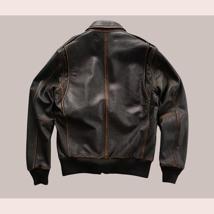 Brown Distressed Aviator Leather Bomber Jacket