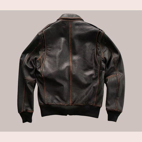 Brown Distressed Aviator Leather Bomber Jacket