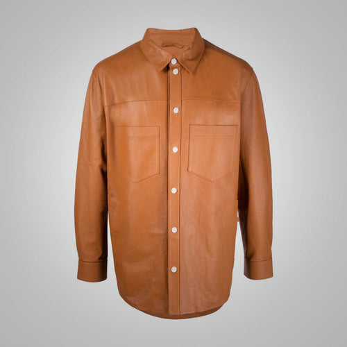 brown men leather shirt