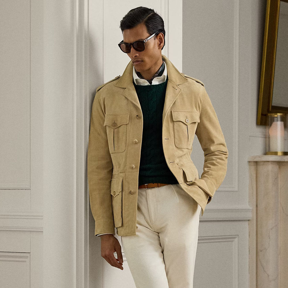 Men's Suede Leather Utility Jacket