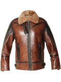 brown sheepskin leather jacket front view