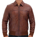 Brown leather jacket on a white background