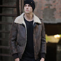 Front view of vintage RF Shearling leather jacket