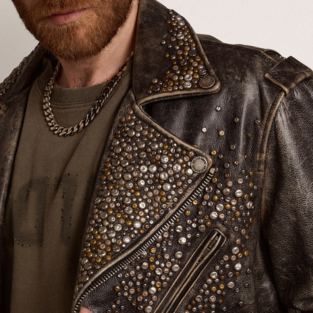 Men's Studded Vintage Leather Jacket