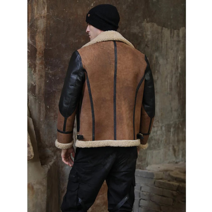 back view of men shearling jacket