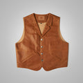 Mens Vintage Brown Sheepskin Leather Cowboy Vest 