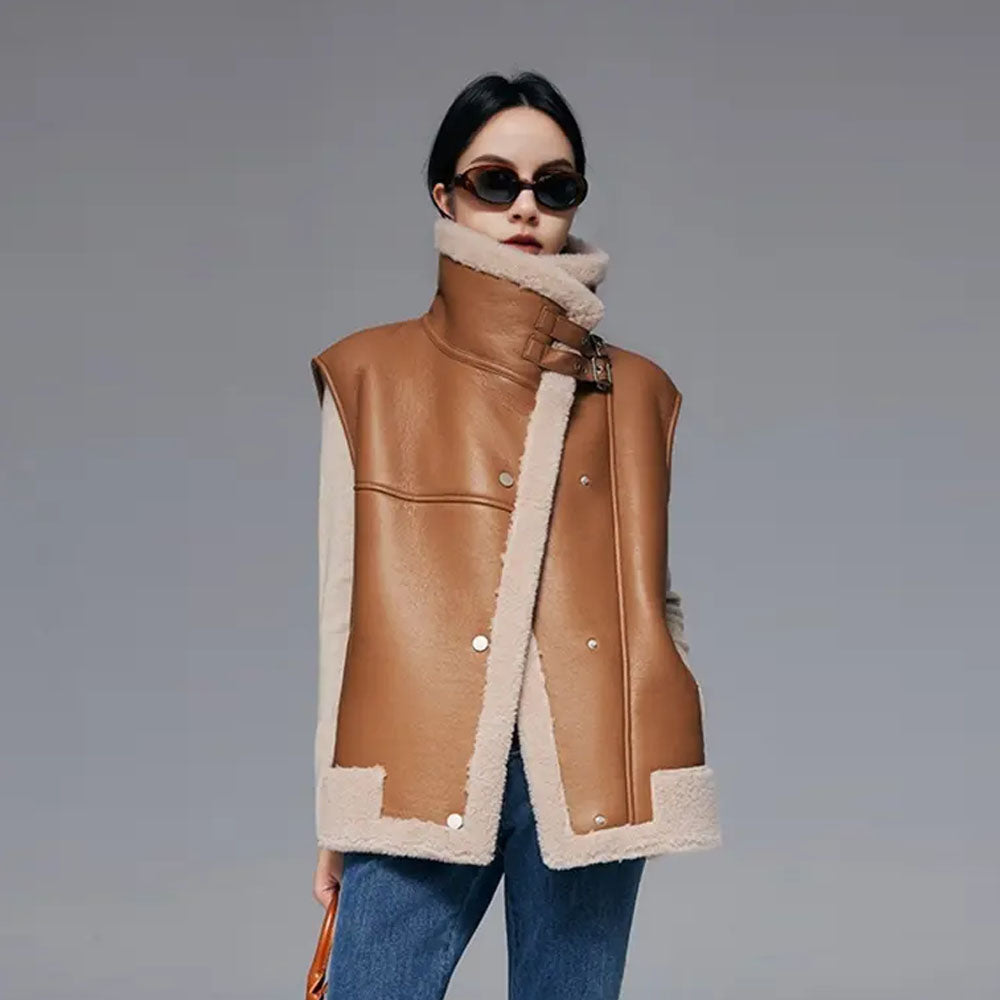Brown Women's Sheepskin Shearling Vest