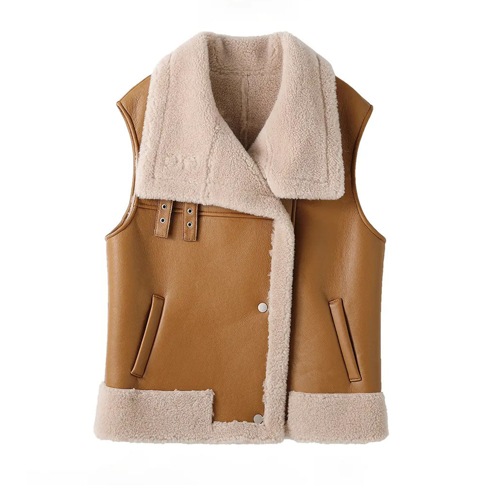 Brown Women's Sheepskin Shearling Vest
