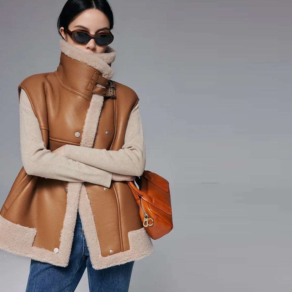 Brown Women's Sheepskin Shearling Vest