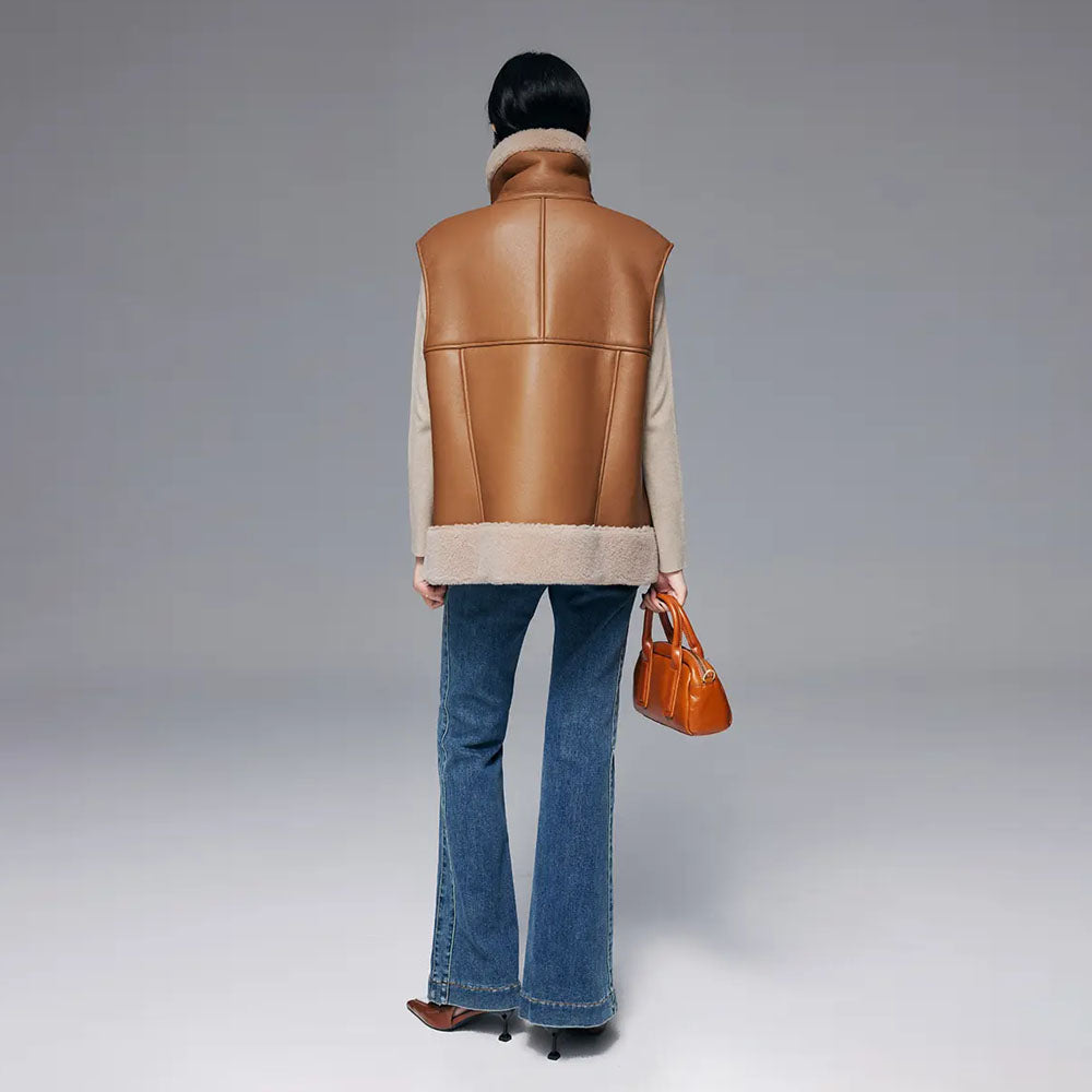 Brown Women's Sheepskin Shearling Vest