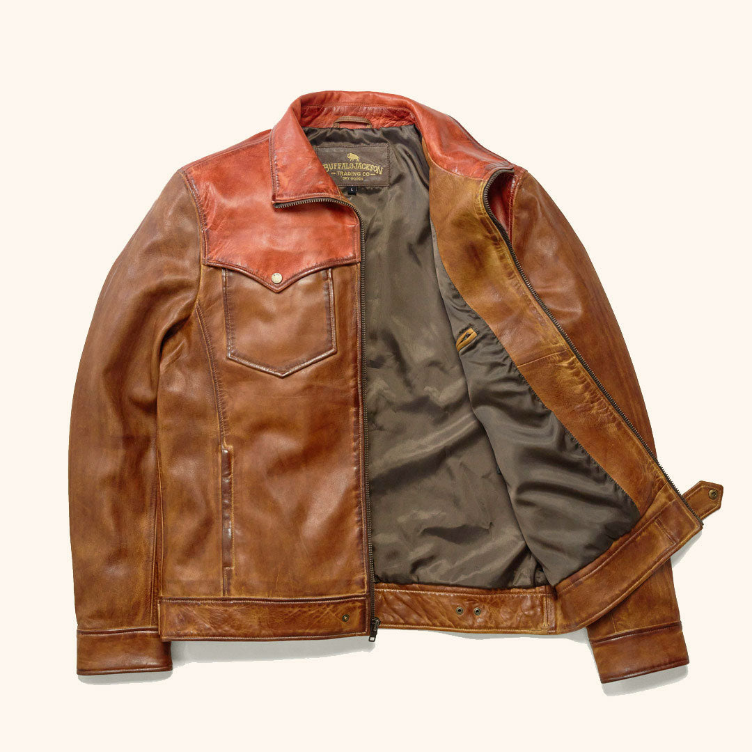 Western Men's Brown Double Toned Leather Jacket