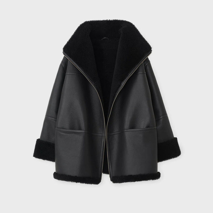 women shearling jacket on white background